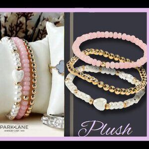 Park Lane Plush Bracelet Set of 3 Genuine Rose Quartz Pearl Gold Stackable Set